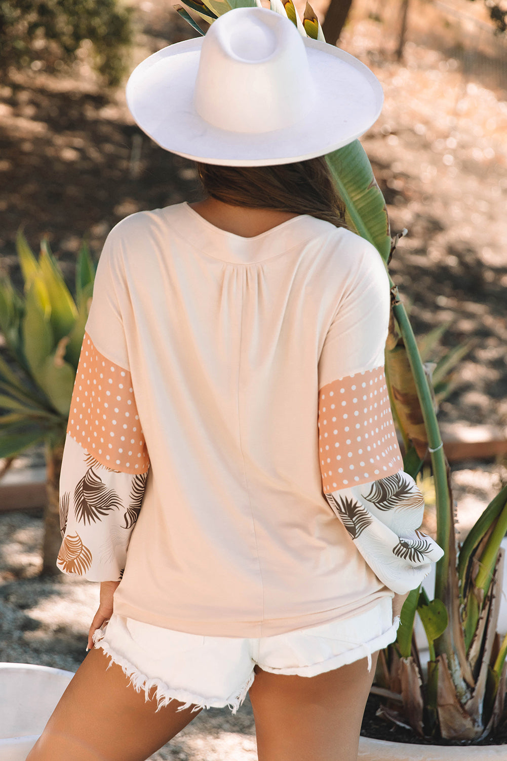 Alora Palm Leaves Polka Dot Loose Blouse
